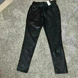 VERSONA Womens Black Faux Leather Elastic Waist Pull On Pants Size XS NWT
